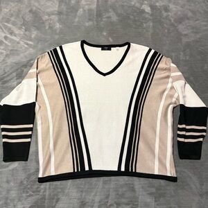 Tahari Women’s V Neck Stripe Sweater